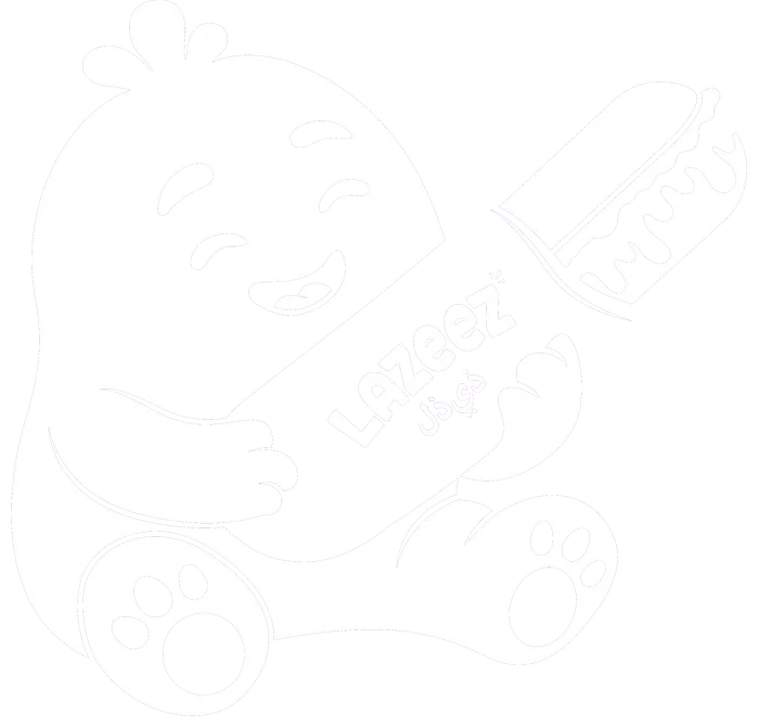 The Lazeez mascot hugging a bottle of signature sauce, from the brand's sticker artwork